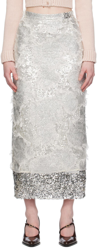 Erdem Silver Layered Midi Skirt Cover