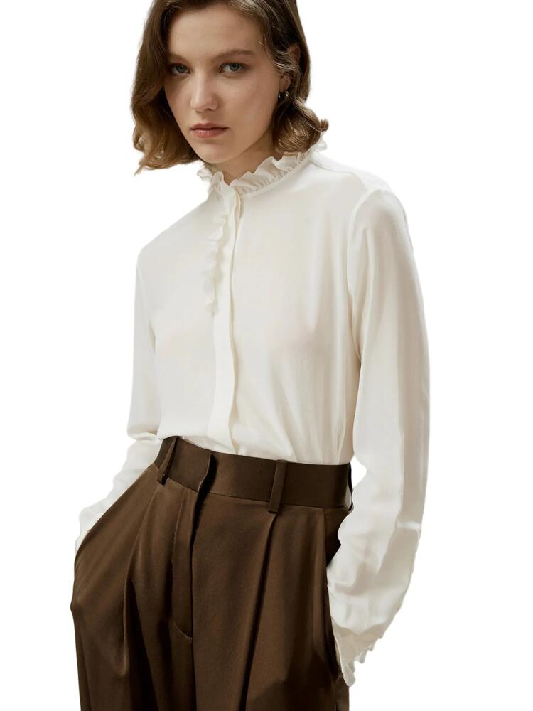 Lilysilk Crêpe de Chine Silk Blouse with Ruffle Edge in Natural White Cover