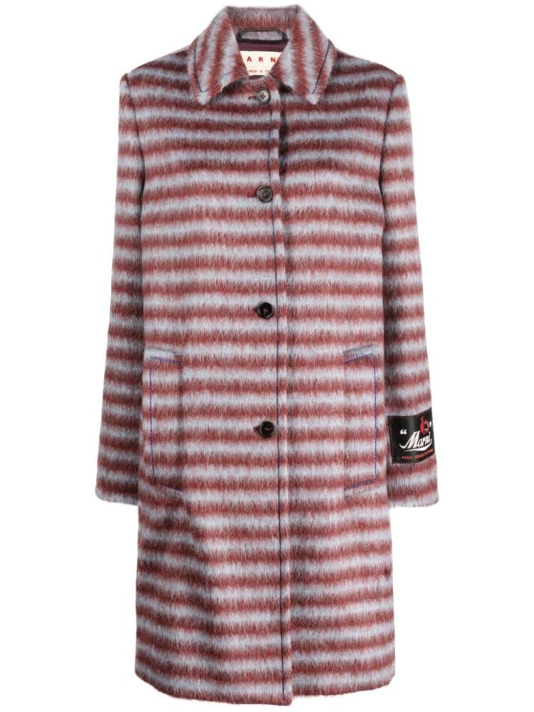 Marni brushed striped single-breasted coat - Red Cover