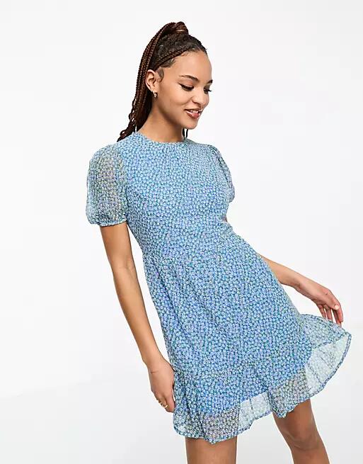 Influence puff sleeve tiered mini dress-Blue Cover