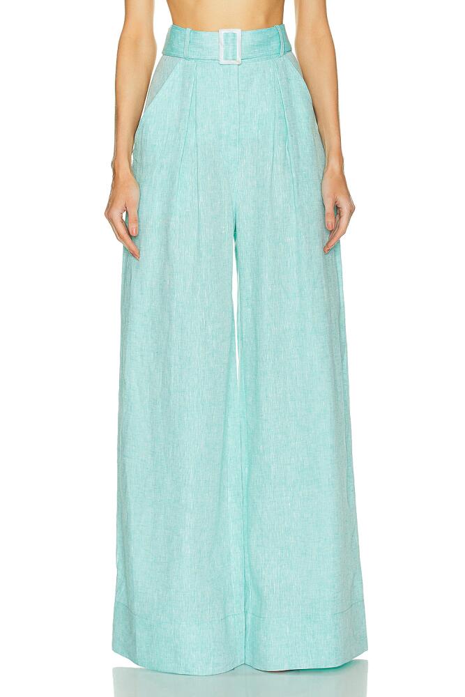 MATTHEW BRUCH Wide Leg Pleated Pant in Teal Cover