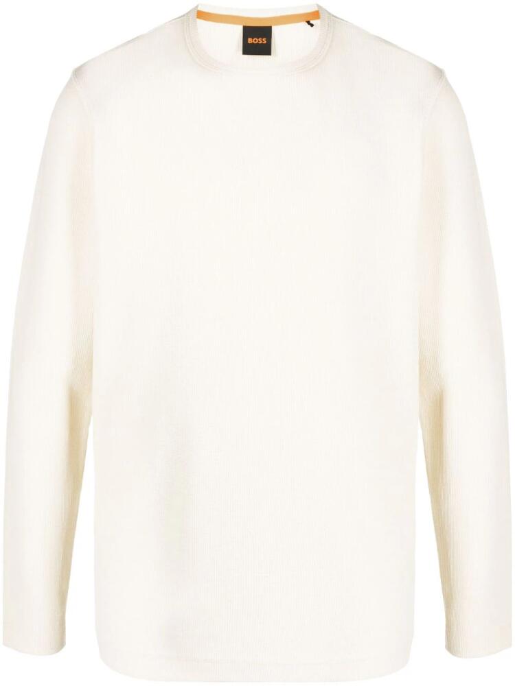 BOSS textured-finish round-neck jumper - Neutrals Cover