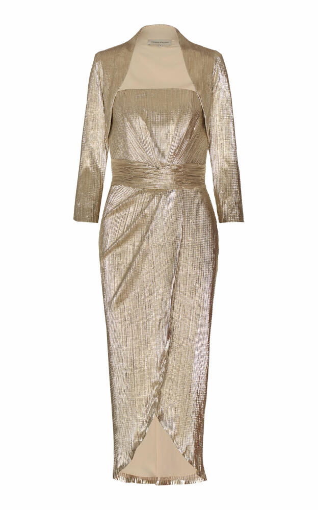 Andres Otalora - Bella Historia Metallic Pliss Strapless Midi Dress - Gold Cover