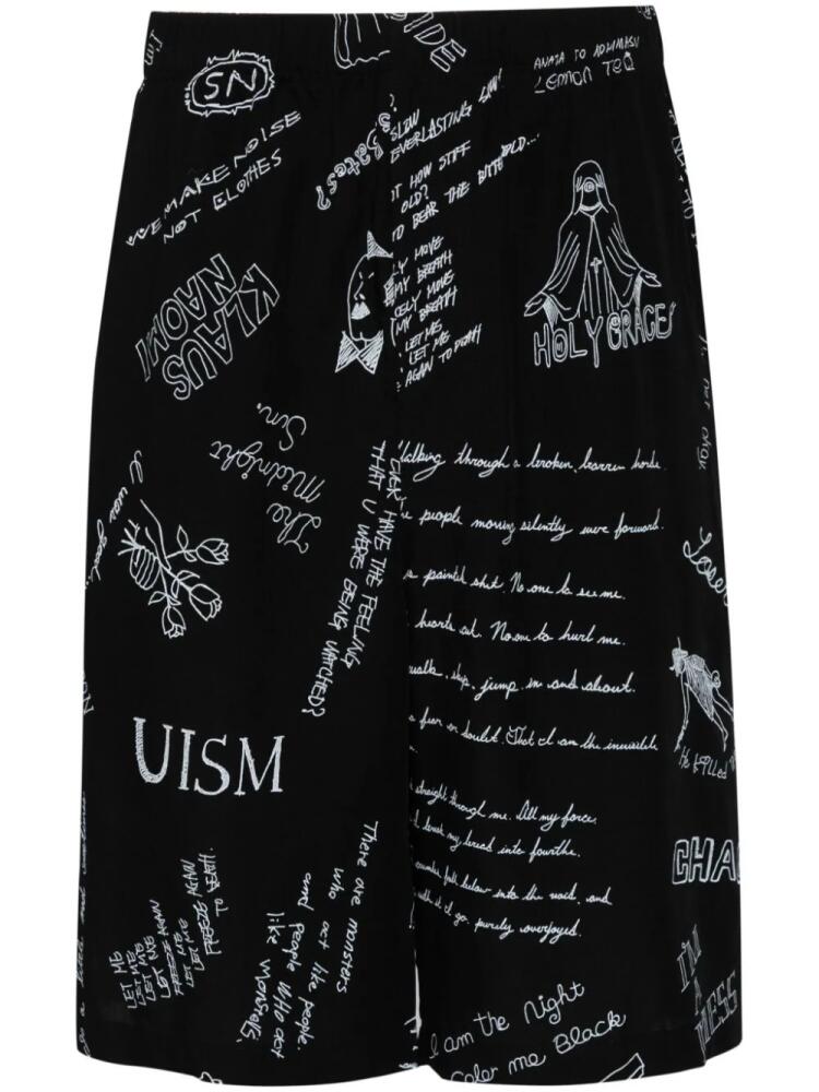 Undercover graphic-print wide-leg shorts - Black Cover