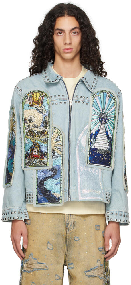 Who Decides War SSENSE Exclusive Blue Eternity Denim Jacket Cover