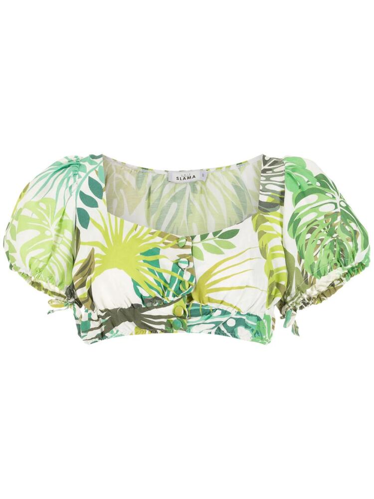 Amir Slama palm leaf print cropped top - Green Cover