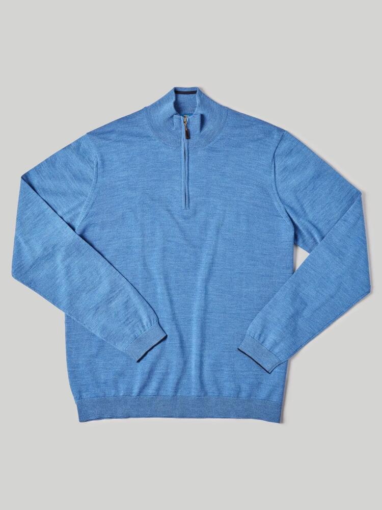 Robert Talbott Eastwood Quarter Zip Sweater in Sky Blue With Navy Tipping Cover