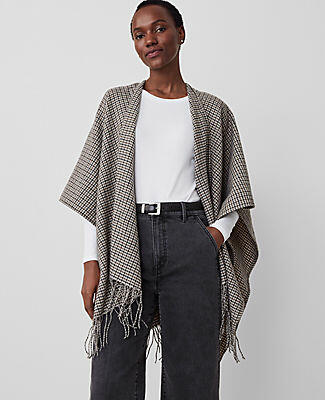 Ann Taylor Plaid Open Front Poncho Cover