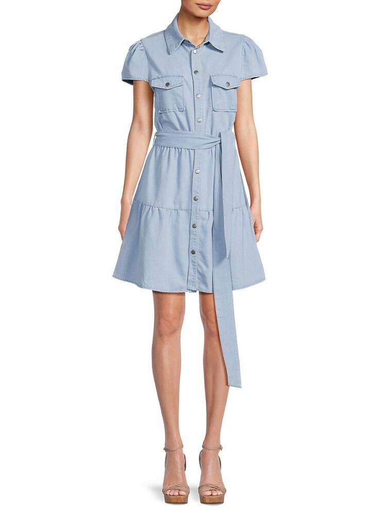 Lea & Viola Women's Belted Puff Sleeve Mini Denim Dress - Light Wash Cover