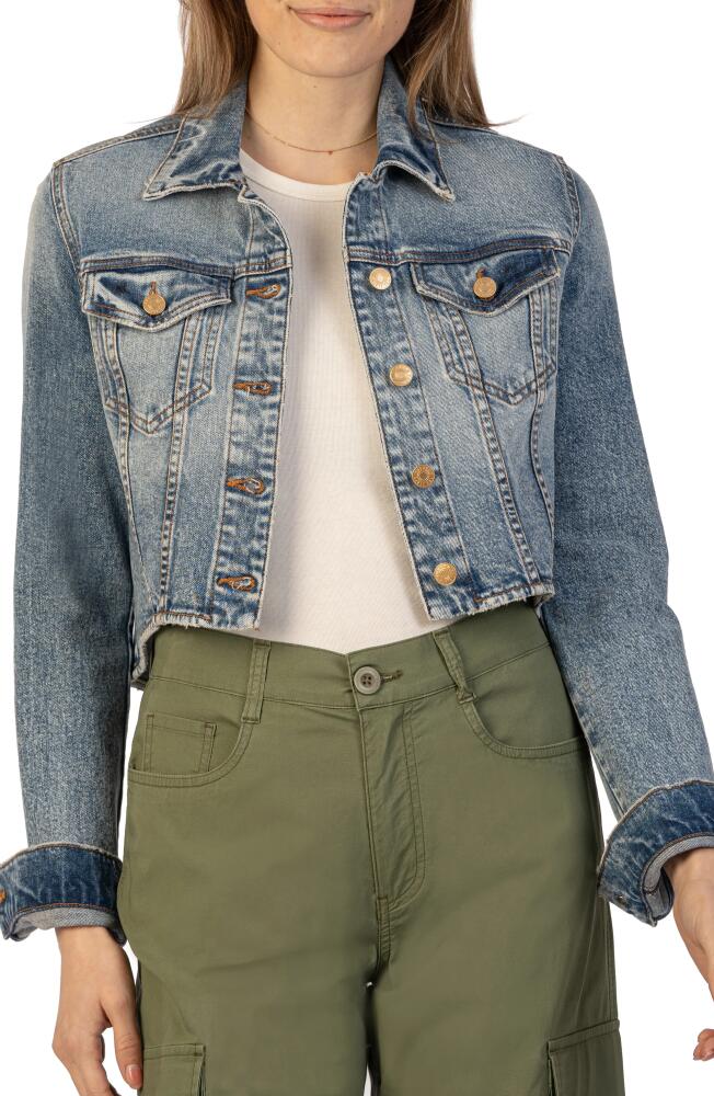 KUT from the Kloth Viv Crop Denim Trucker Jacket in Doing Cover