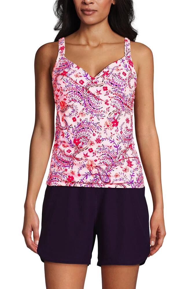 Lands' End Plus Size DD-Cup Chlorine Resistant V-Neck Underwire Tankini Top Swimsuit Adjustable Straps in Wood Lily Multi Floral Paisley at Cover