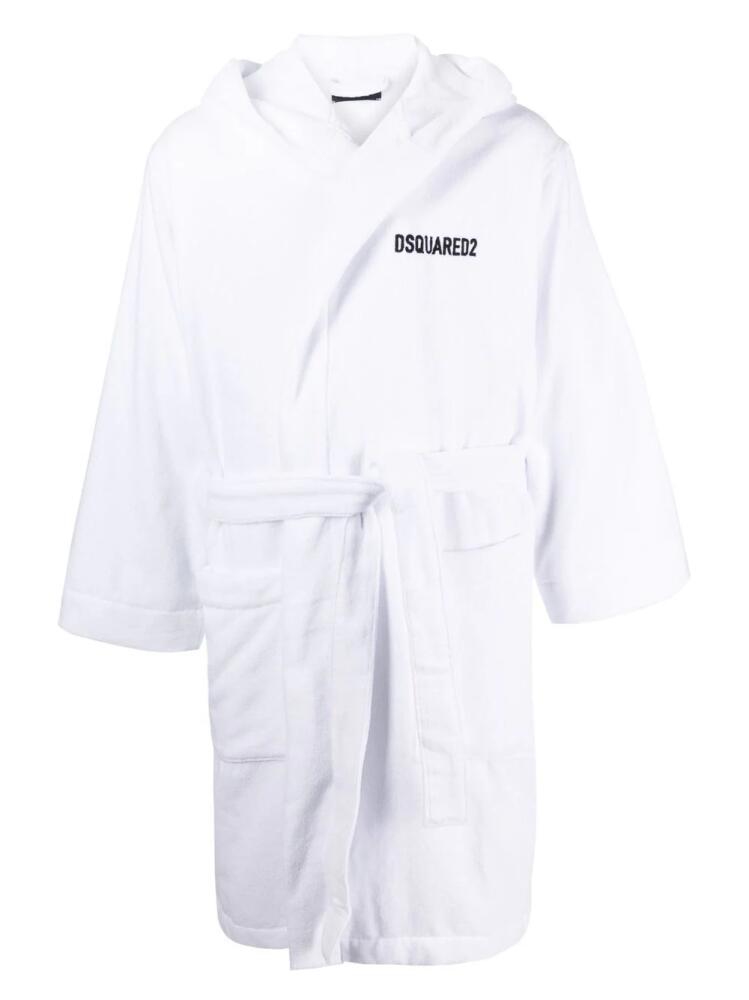 DSQUARED2 logo-detail hooded bathrobe - White Cover