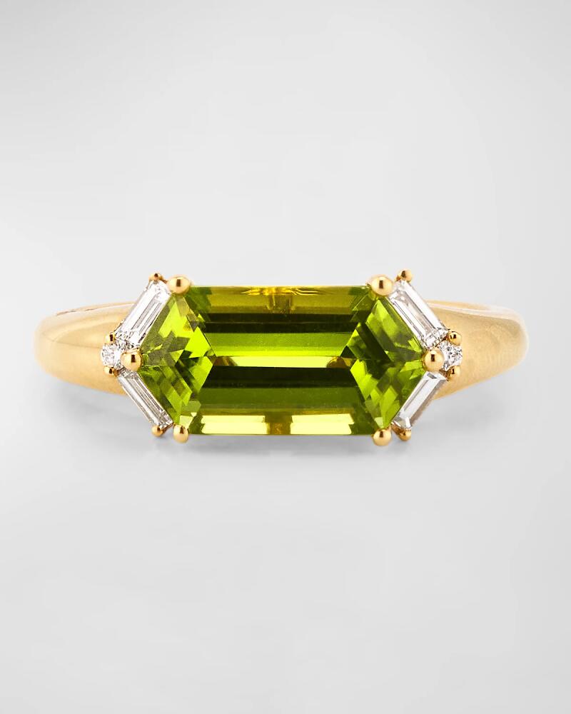 Lisa Nik Rocks 18K Yellow Gold Hexagonal Peridot and Diamond Ring, Size 6 Cover