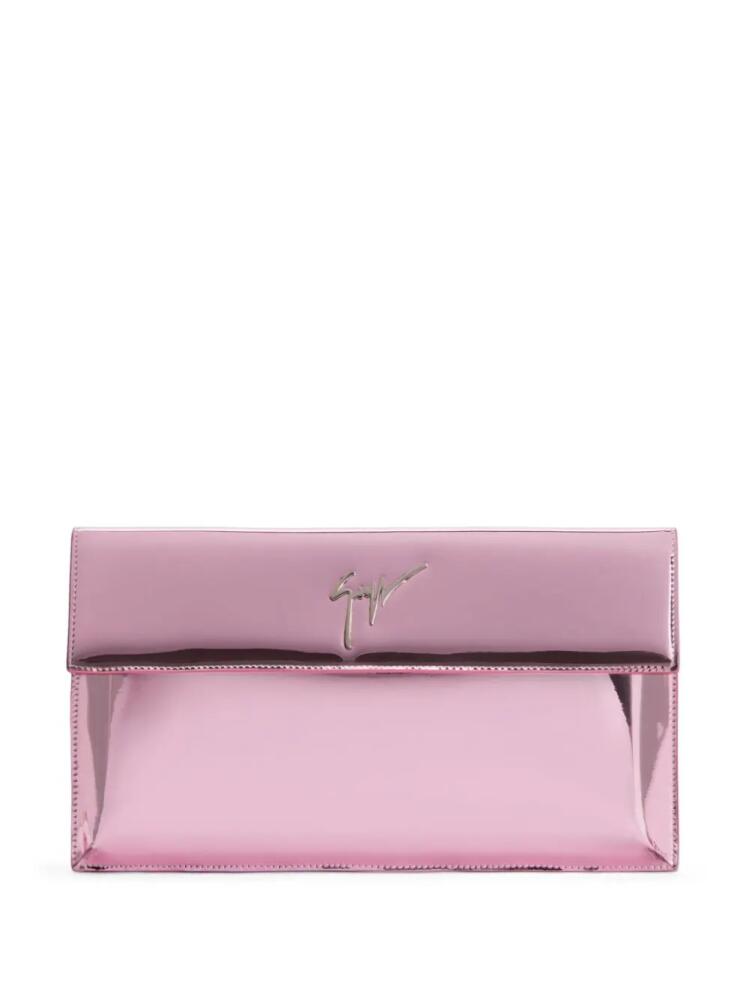 Giuseppe Zanotti logo-plaque metallic-finish clutch bag - Pink Cover