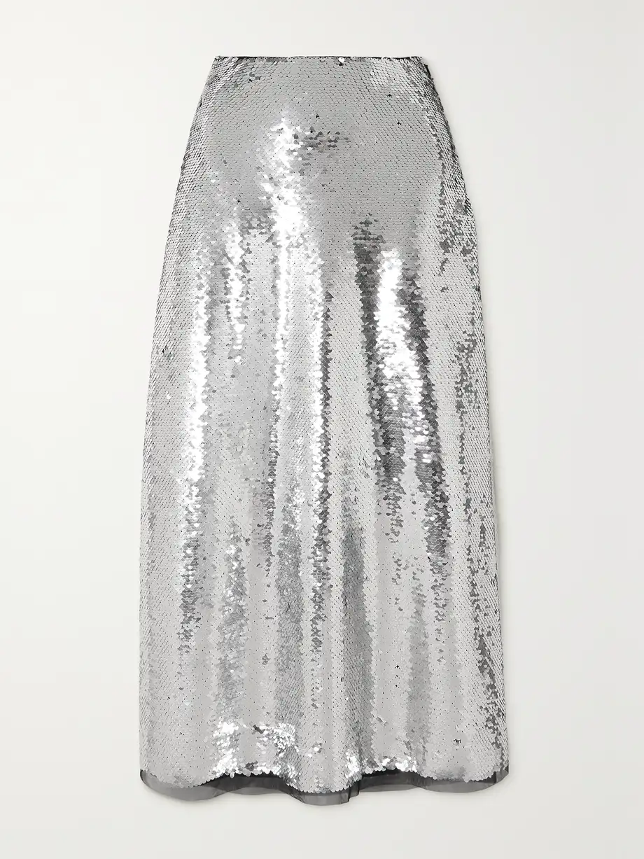 Molly Goddard - Lyra Sequined Tulle Midi Skirt - Silver Cover