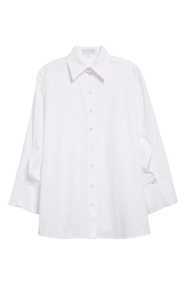 Michael Kors Spiral Sleeve Cotton Stretch Poplin Button-Up Shirt in Optic White Cover