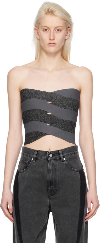 Dion Lee Gray & Black Reflective Interlocking Weave Bustier Cover