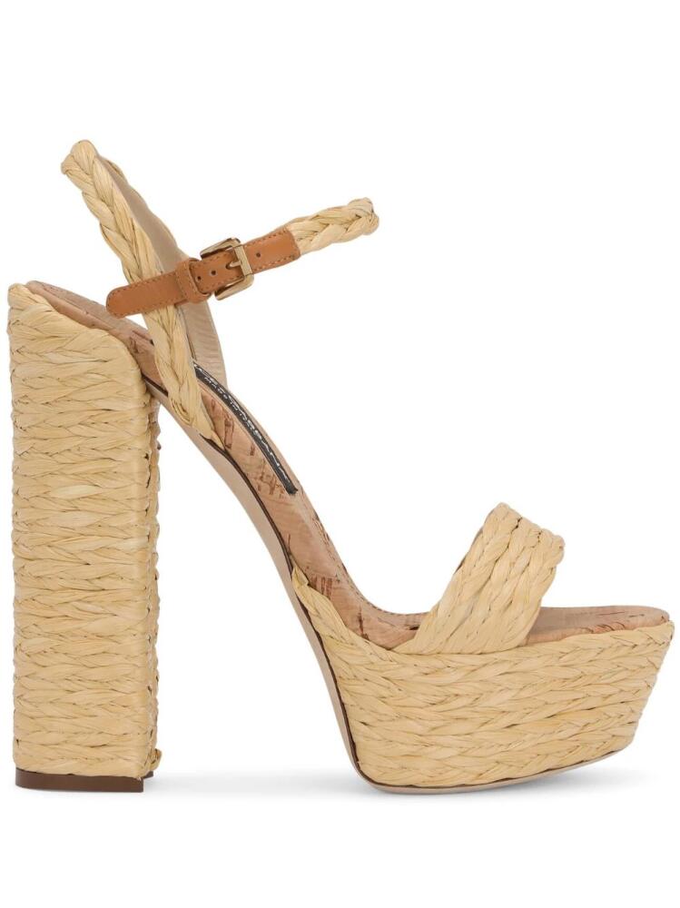 Dolce & Gabbana 145mm raffia platform sandals - Neutrals Cover