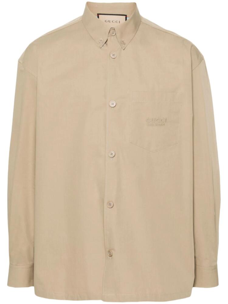 Gucci logo-embroidered cotton shirt - Neutrals Cover