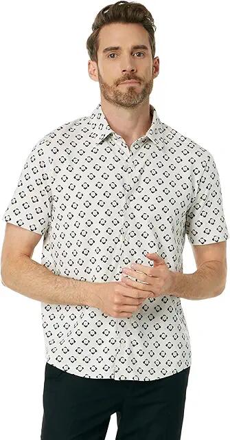 Vince Geo Floral Printed Short Sleeve Button-Down (Bone/Coastal) Men's T Shirt Cover