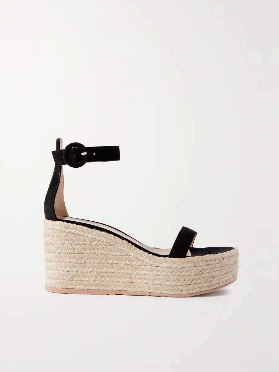 Gianvito Rossi - 45 Suede Espadrille Wedge Sandals - Black Cover