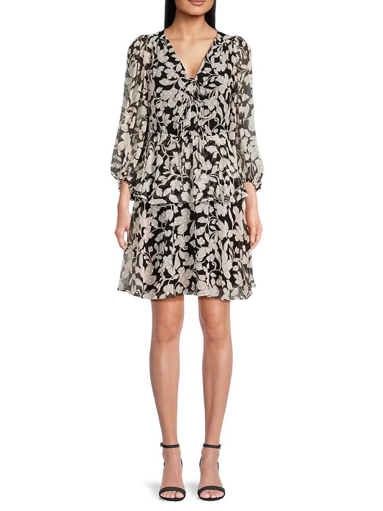 Tommy Hilfiger Women's Floral Balloon Sleeve Mini Dress - Black White Cover