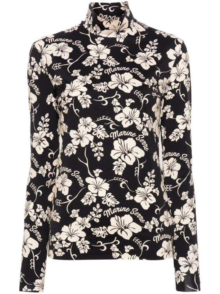 Marine Serre floral-print mock-neck T-shirt - Black Cover