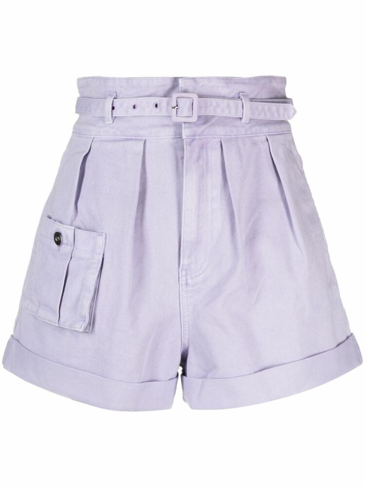 Self-Portrait belted cotton shorts - Purple Cover