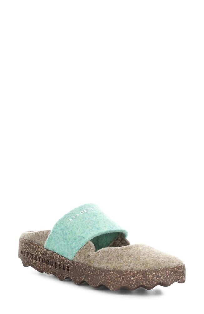 Asportuguesas by Fly London Canu Mule in Taupe/Green Felt Cover