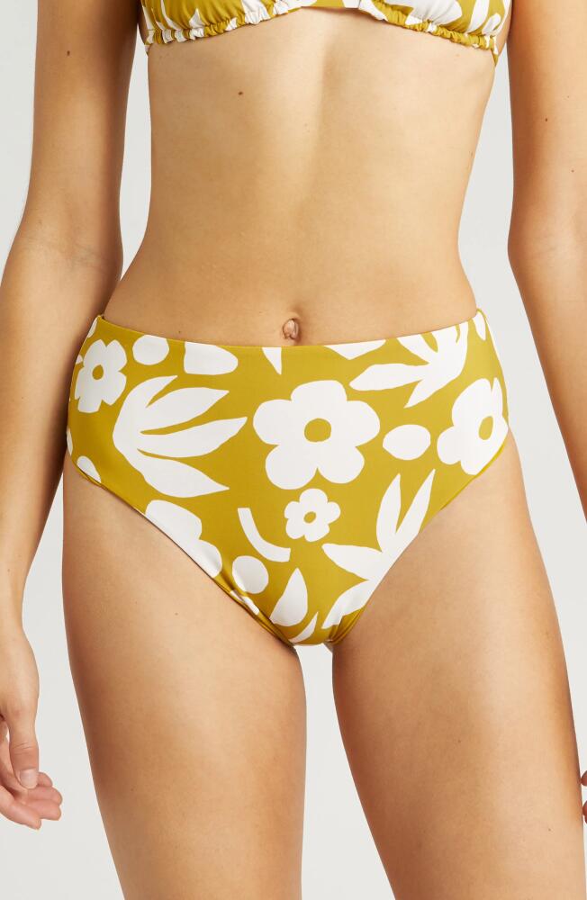 Volcom Pretty Daze Reversible High Waist Bikini Bottoms in Moss Cover