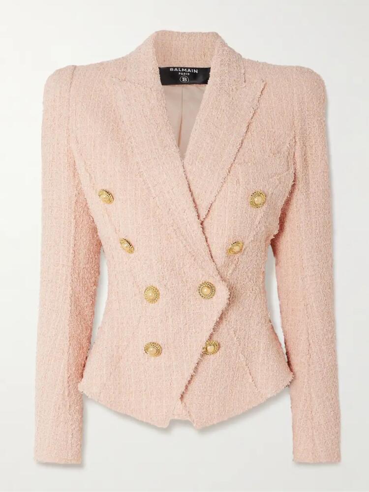 Balmain - Double-breasted Tweed Blazer - Pink Cover