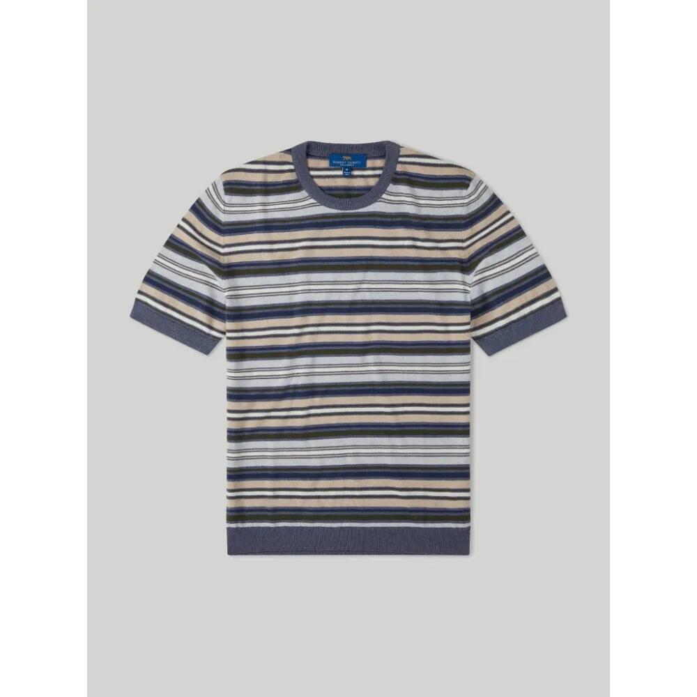 Robert Talbott Pratt Multi Stripe Short Sleeve Crewneck Sweater in Denim Multi Cover