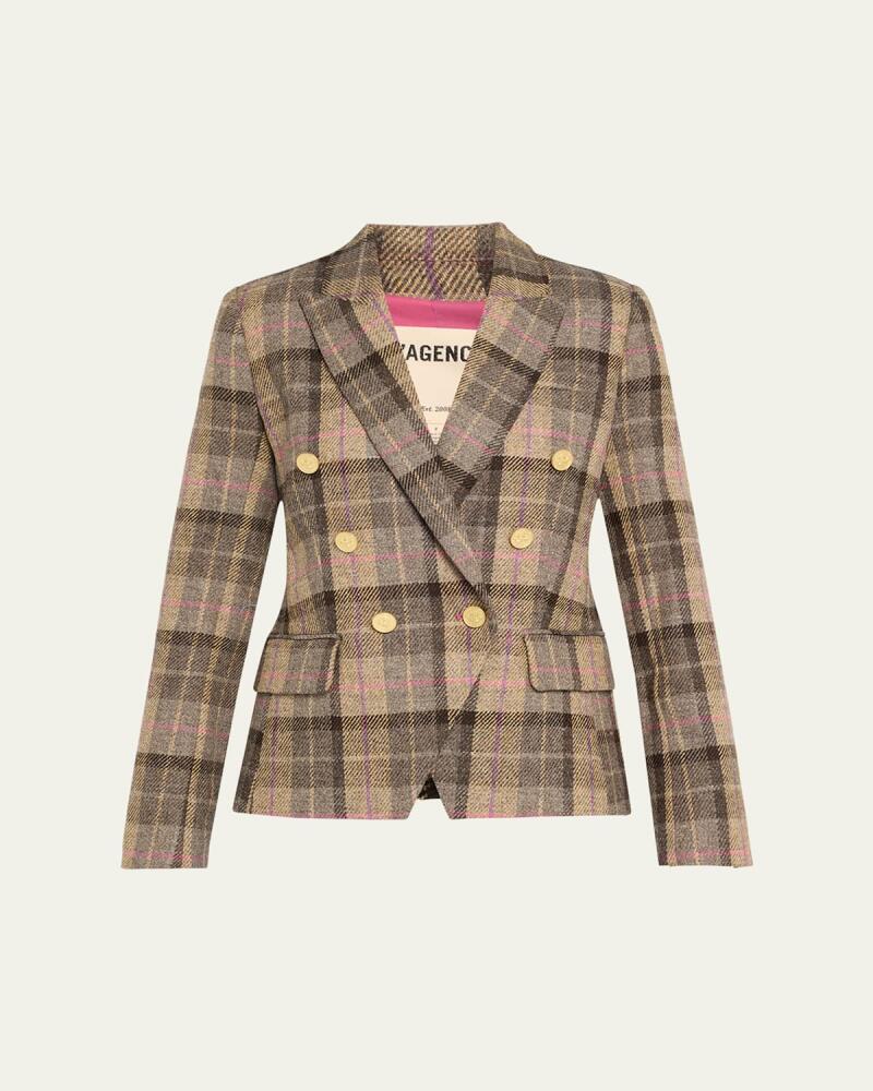 L'Agence Kenzie Plaid Double-Breasted Wool Blazer Cover