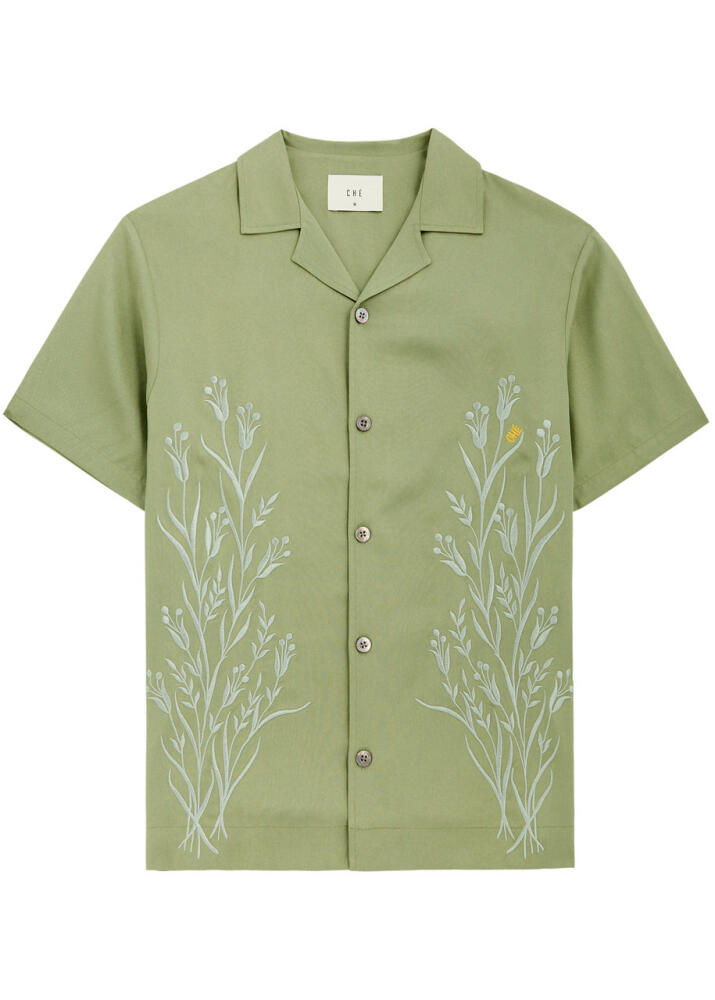 Che Cedar Floral-embroidered Twill Shirt - Sage Cover