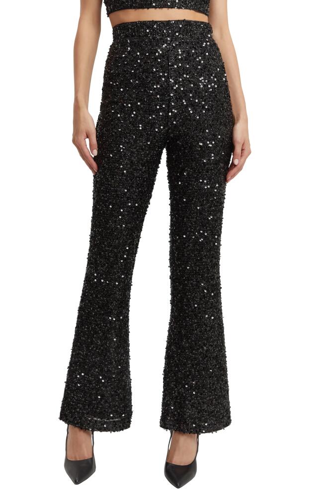 Bardot Filomena High Waist Flare Pants in Black Sequin Cover