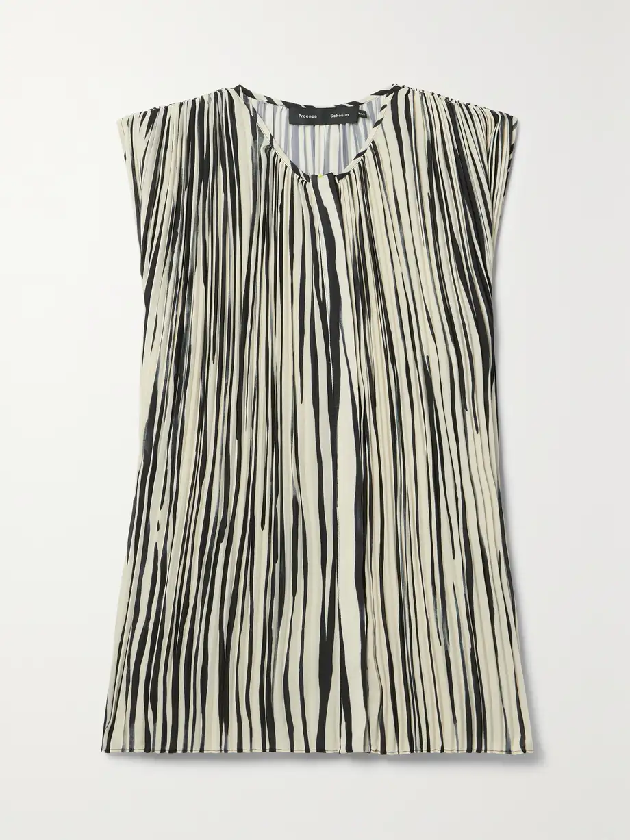 Proenza Schouler - Flou Pleated Striped Crepe Blouse - Cream Cover