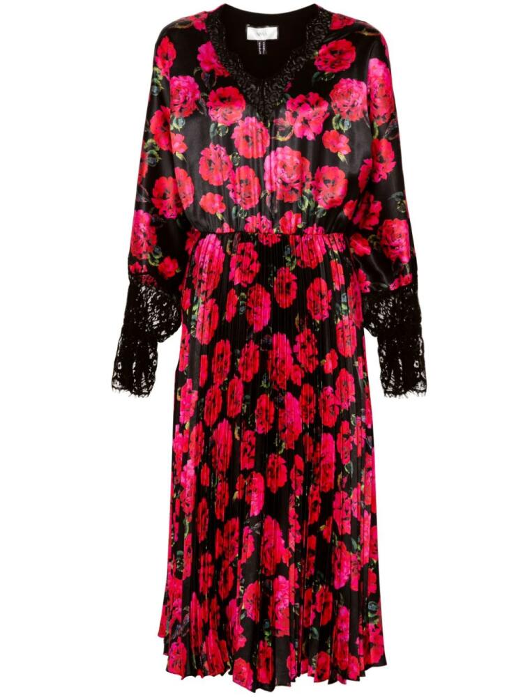 NISSA rose-print midi dress - Black Cover