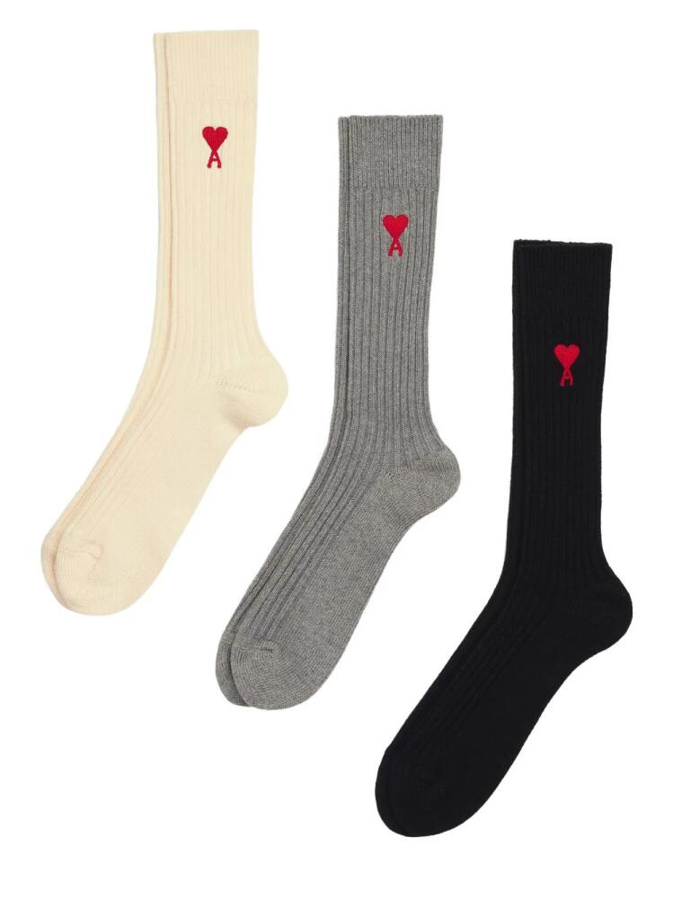 AMI Paris logo-embroidered socks (set of three) - Black Cover