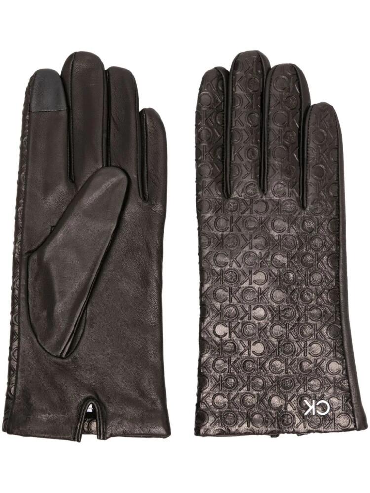 Calvin Klein Re-Lock logo-embossed leather gloves - Black Cover