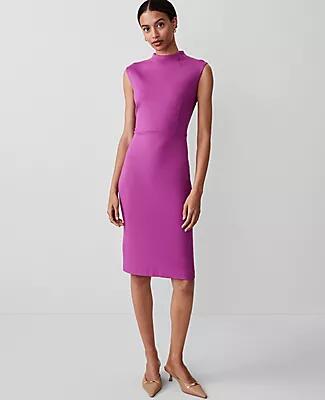 Ann Taylor Petite Ponte Mock Neck Sheath Midi Dress Cover