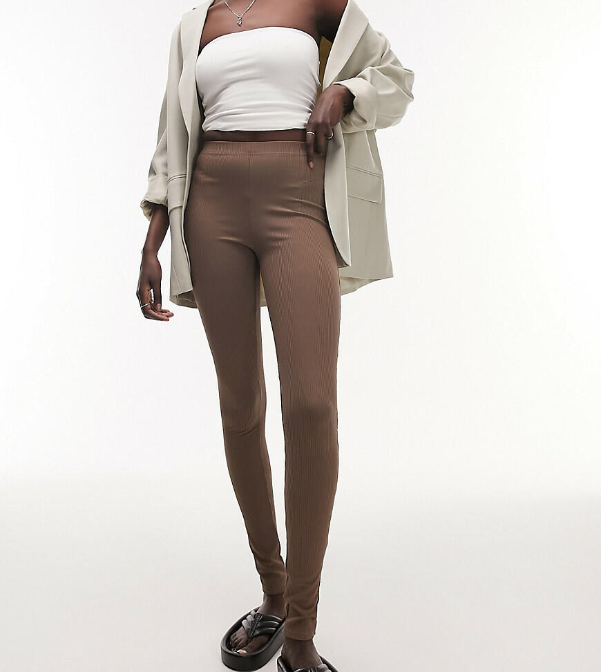 Topshop Tall skinny rib leggings in chocolate-Brown Cover