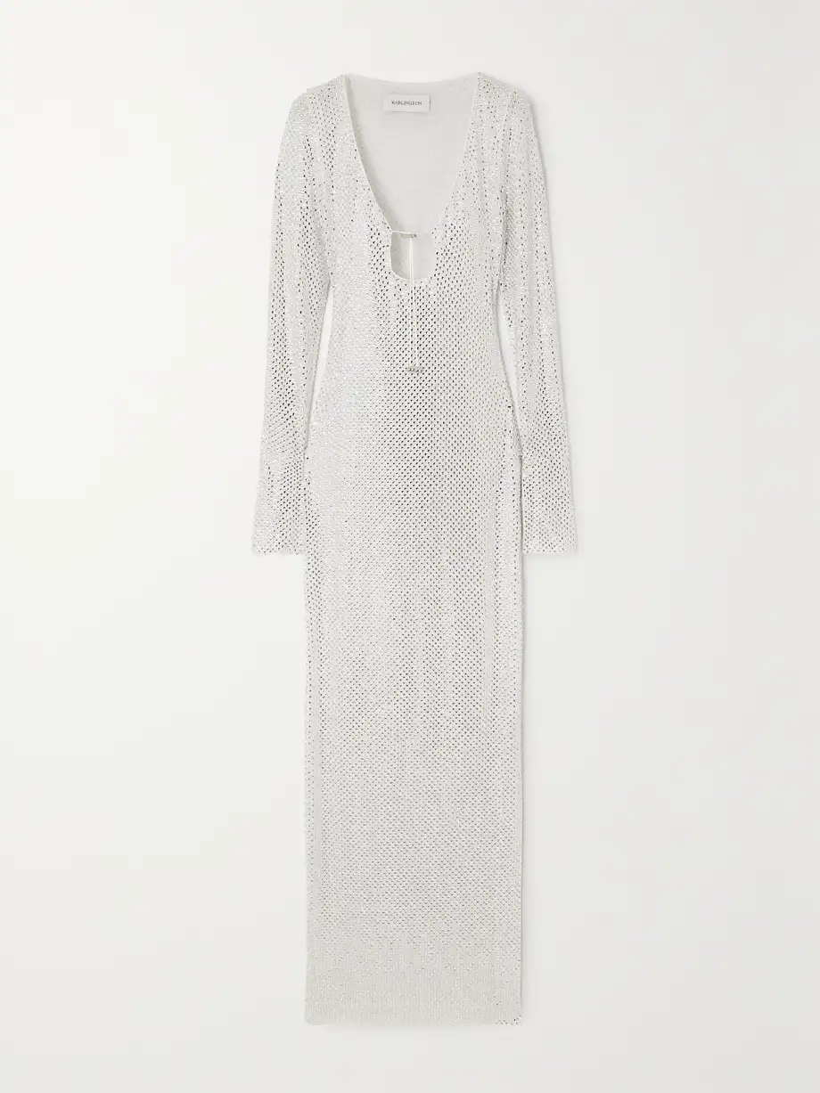 16ARLINGTON - Solaria Crystal-embellished Mesh Maxi Dress - White Cover