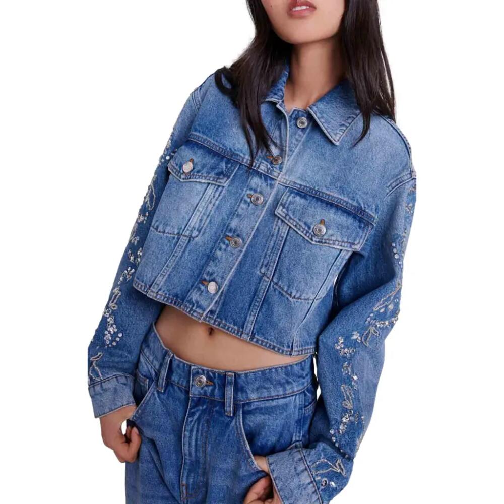 maje Embroidered denim jacket in Blue Cover