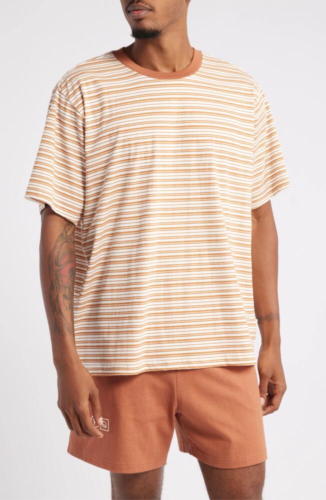 Museum of Peace & Quiet Wordmark Stripe Cotton T-Shirt in Coral Cover