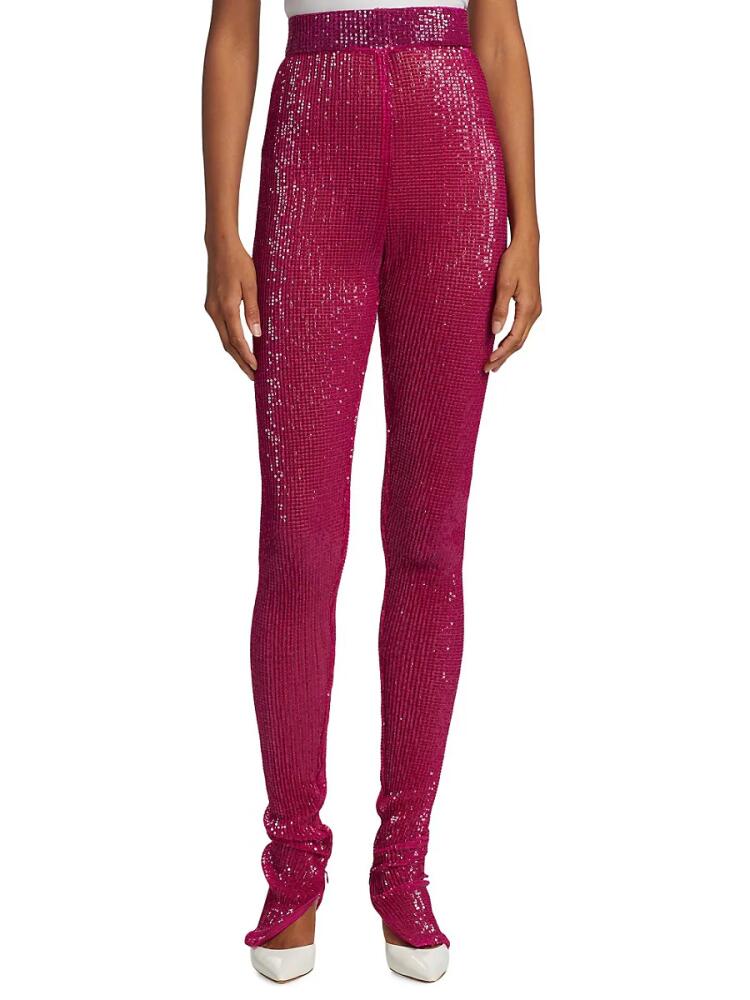 LaQuan Smith Women's Skinny Sequin Mesh Leggings - Fuchsia Cover