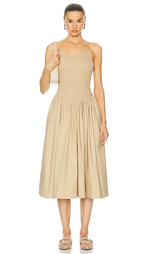 L'Academie by Marianna Armanda Poplin Midi Dress in Tan Cover