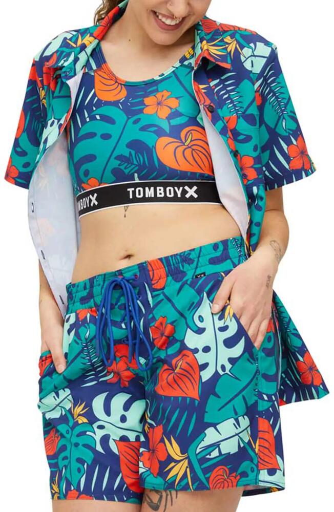 TomboyX Cabana Short Sleeve Button-Up Shirt in Island Shade Cover