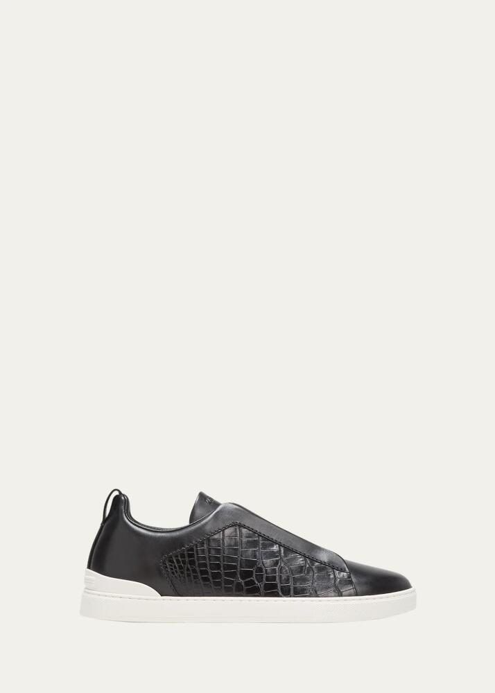 ZEGNA Men's Triple Stitch Crocodile Leather Slip-On Sneakers Cover