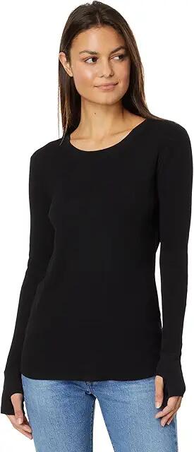 Mod-o-doc Washed Cotton Modal Thermal Long Sleeve Crew Neck Tee (Black 1) Women's Clothing Cover