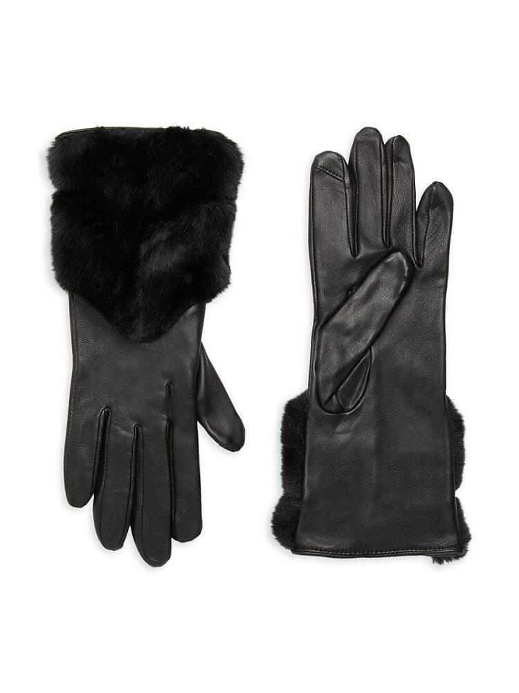 Saks Fifth Avenue Women's Faux Fur Trim Leather Gloves - Black Cover